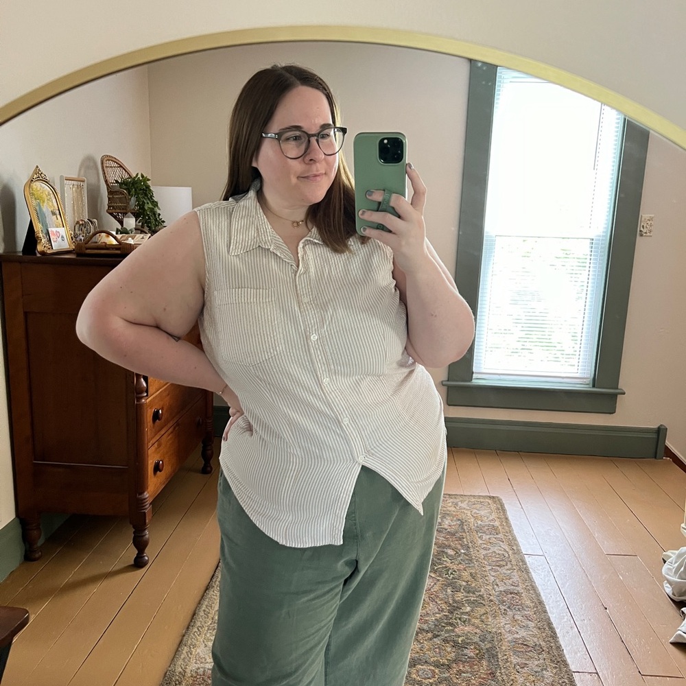 2X Vintage Seersucker Collared Tank